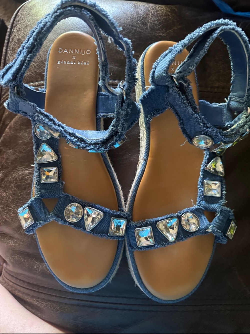 Gianni Bini Blue Denim Jeweled Espadrille Sandals - Picture 5 of 5